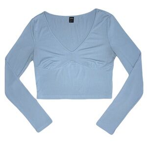 SHEIN Light Blue pastel Ribbed V-Neck Crop Top